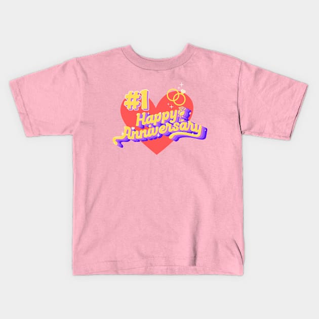 #1 Happy Anniversary Kids T-Shirt by FUMANTO